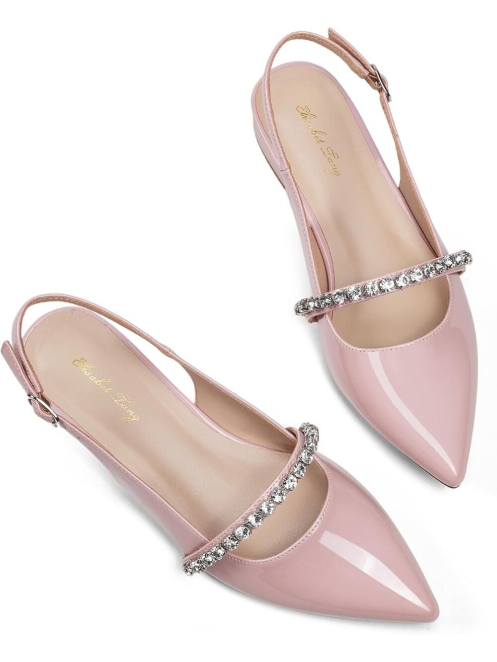 Women's Pink Slingback Flats with Rhinestone Pointed Toe Flats Dressy Shoes